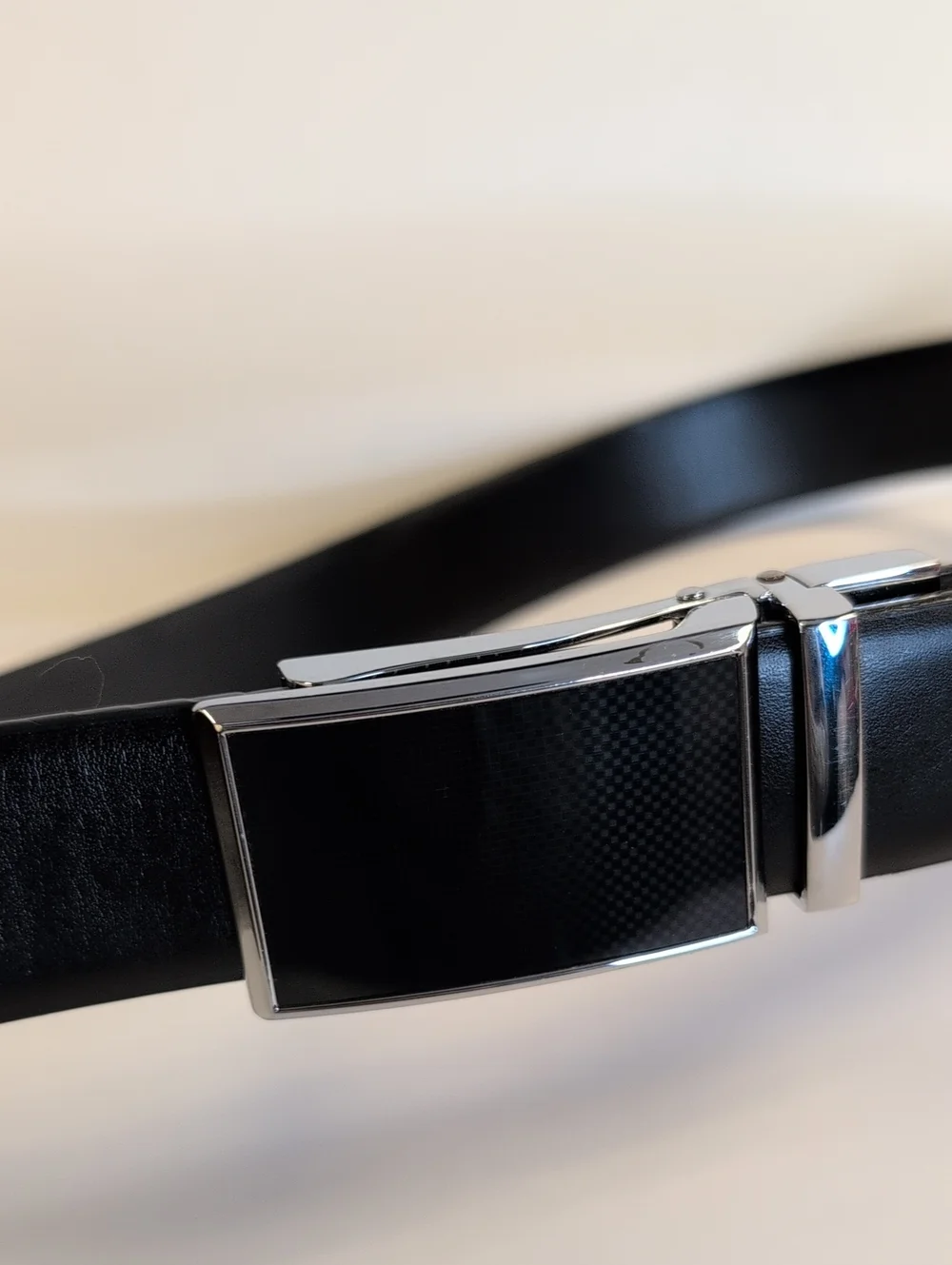 Men's Black Bonded Leather Ratchet Belt Silver Slide Buckle Adjustable 34-36